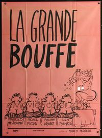 c458 GRANDE BOUFFE French one-panel poster '73 Marcello Mastroianni, Ugo Tognazzi, wacky Reiser art!
