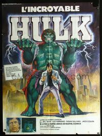 c482 INCREDIBLE HULK French one-panel movie poster '77 great artwork of Bill Bixby & Lou Ferrigno!