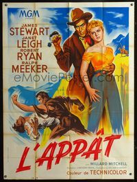 c565 NAKED SPUR French one-panel poster '53 art of James Stewart & sexy Janet Leigh by Roger Soubie!