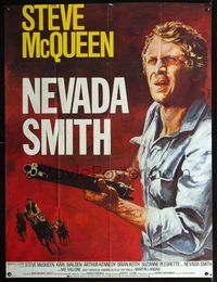 c566 NEVADA SMITH French one-panel poster R70s great different artwork of Steve McQueen with gun!