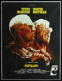 c583 PAPILLON French one-panel movie poster '73 great art of Steve McQueen & Dustin Hoffman!
