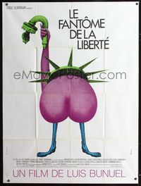 c591 PHANTOM OF LIBERTY French one-panel poster '74 Luis Bunuel, wacky sexy Statue of Liberty art!