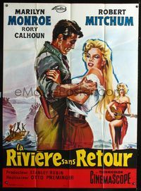c610 RIVER OF NO RETURN French 1panel R50s art of Robert Mitchum & sexy Marilyn Monroe by Belinsky!