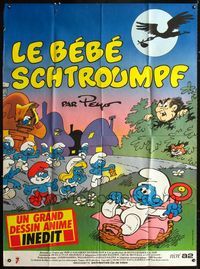 c633 SMURFS video French one-panel movie poster '84 animated cartoon series!