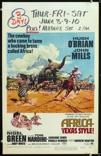 c022 AFRICA - TEXAS STYLE window card movie poster '67 cool artwork of wild jungle animals!