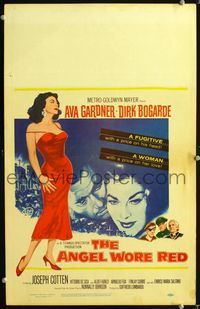 c027 ANGEL WORE RED window card poster '60 sexy Ava Gardner, Dirk Bogarde has a price on his head!