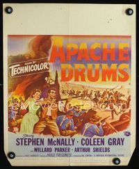 c032 APACHE DRUMS window card poster '51 Val Lewton's last, art of Stephen McNally & Coleen Gray!