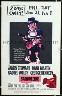 c040 BANDOLERO window card movie poster '68 Raquel Welch, Dean Martin, James Stewart
