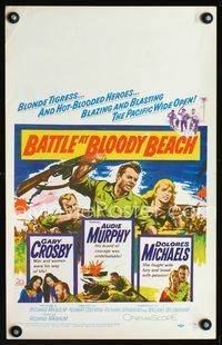 c041 BATTLE AT BLOODY BEACH window card '61 Audie Murphy blazing and blasting the Pacific wide open!