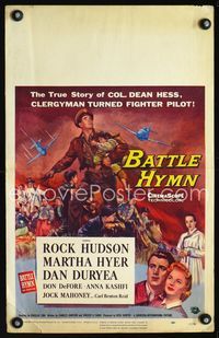 c042 BATTLE HYMN window card movie poster '57 Rock Hudson as clergyman turned fighter pilot!