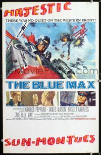 c049 BLUE MAX window card movie poster '66 great artwork of WWI fighter pilot George Peppard!