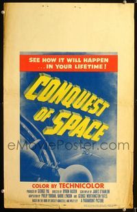 c077 CONQUEST OF SPACE window card '55 George Pal sci-fi, see how it will happen in your lifetime!