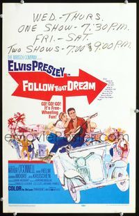 c103 FOLLOW THAT DREAM window card movie poster '62 artwork of Elvis Presley playing guitar!
