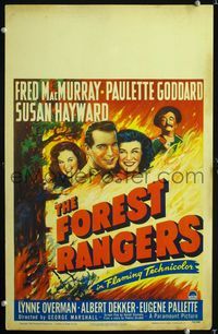 c106 FOREST RANGERS window card poster '42 art of Fred MacMurray, Paulette Goddard & Susan Hayward!