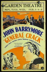 c111 GENERAL CRACK window card movie poster '29 cool artwork of John Barrymore & Marian Nixon!
