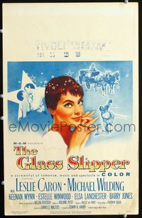 c116 GLASS SLIPPER window card poster '55 great artwork of pretty Leslie Caron by Jon Weintraub!