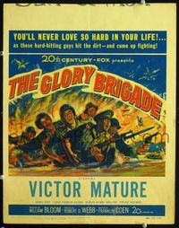 c119 GLORY BRIGADE window card poster '53 cool artwork of Victor Mature & soldiers in Korean War!