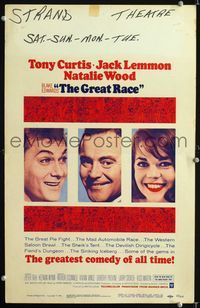 c124 GREAT RACE window card movie poster '65 Tony Curtis, Jack Lemmon, Natalie Wood, Blake Edwards