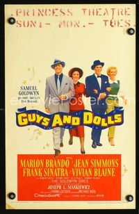 c125 GUYS & DOLLS window card poster '55 Marlon Brando, Jean Simmons, Frank Sinatra, Vivian Blaine