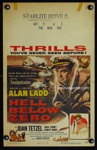 c133 HELL BELOW ZERO window card movie poster '54 Alan Ladd in Antarctica expedition!