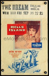 c136 HELL'S ISLAND window card movie poster '55 John Payne, sexiest portrait of Mary Murphy!