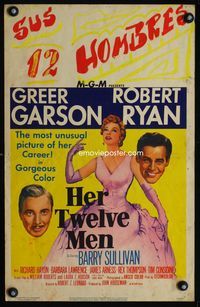 c137 HER TWELVE MEN window card movie poster '54 Greer Garson, Robert Ryan, Barry Sullivan