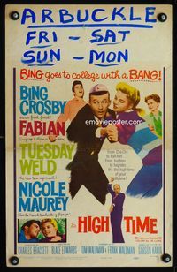 c140 HIGH TIME window card movie poster '60 Bing Crosby, Fabian, Tuesday Weld, Nicole Maurey