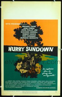 c147 HURRY SUNDOWN window card movie poster '67 Michael Caine, Jane Fonda, cool David Weisman art!