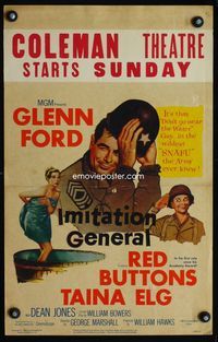c150 IMITATION GENERAL window card poster '58 soldiers Glenn Ford & Red Buttons, sexy Taina Elg!