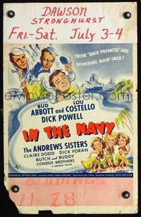 c153 IN THE NAVY WC '41 cool art of Bud Abbott & Lou Costello as sailors & the Andrews Sisters!
