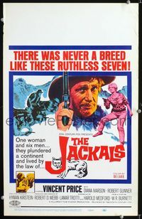 c159 JACKALS window card movie poster '67 Vincent Price plundering in South Africa!