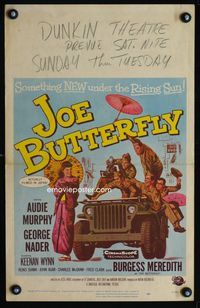 c161 JOE BUTTERFLY window card movie poster '57 military soldier Audie Murphy in Japan!