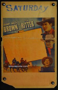 c162 JOHNNY MACK BROWN/TEX RITTER stock window card movie poster '40s cool western artwork!