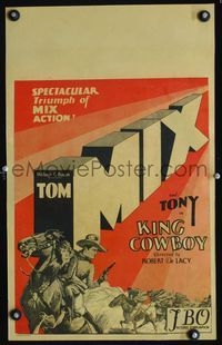 c170 KING COWBOY window card poster '28 best artwork of Tom Mix riding Tony, great layout & design!
