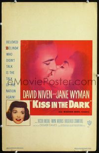 c171 KISS IN THE DARK window card movie poster '49 romantic image of Jane Wyman & David Niven!