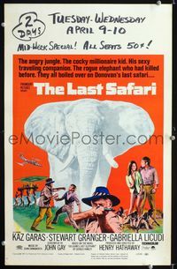 c172 LAST SAFARI window card '67 Stewart Granger in the angry jungle hunting a rogue elephant!