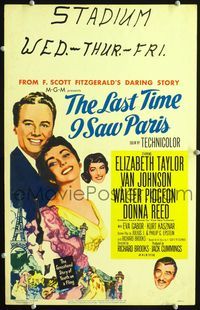 c173 LAST TIME I SAW PARIS window card '54 Elizabeth Taylor, Van Johnson, Walter Pidgeon, Donna Reed