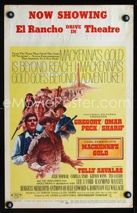 c180 MacKENNA'S GOLD window card poster '69 Gregory Peck, Omar Sharif, Telly Savalas, Julie Newmar