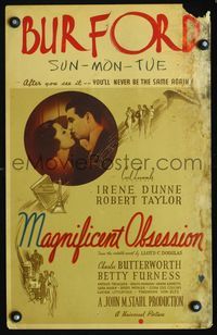 c181 MAGNIFICENT OBSESSION window card '35 great romantic image of Irene Dunne & Robert Taylor!