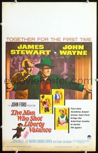 c184 MAN WHO SHOT LIBERTY VALANCE window card movie poster '62 John Wayne, James Stewart, John Ford