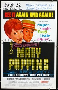 c185 MARY POPPINS window card movie poster '64 Julie Andrews, Walt Disney musical classic!