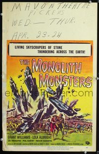 c192 MONOLITH MONSTERS window card poster '57 great Reynold Brown sci-fi art of living skyscrapers!