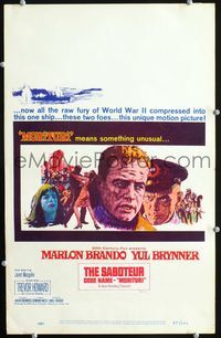 c195 MORITURI window card movie poster '65 Marlon Brando, Yul Brynner, The Saboteur!