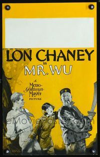 c196 MR. WU window card movie poster '27 great artwork of Asian Lon Chaney Sr. with sword!