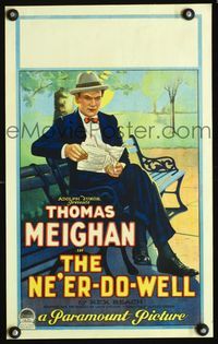 c199 NE'ER-DO-WELL window card movie poster '23 great artwork of Thomas Meighan on park bench!