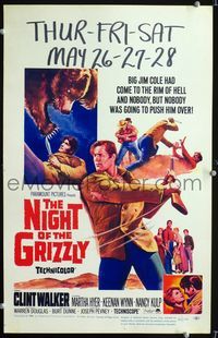 c202 NIGHT OF THE GRIZZLY window card movie poster '66 nobody pushes Clint Walker around!