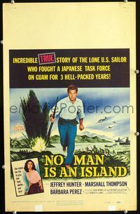 c204 NO MAN IS AN ISLAND window card movie poster '62 U.S. Navy sailor Jeffrey Hunter!