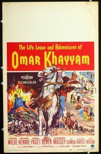 c208 OMAR KHAYYAM window card movie poster '57 the life, loves, and adventures of Cornel Wilde!