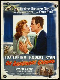 c209 ON DANGEROUS GROUND window card movie poster '51 Nicholas Ray, art of Ida Lupino & Robert Ryan!
