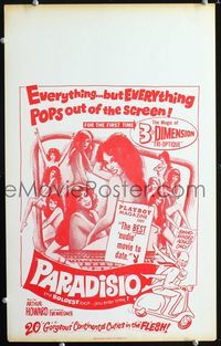 c214 PARADISIO Benton window card poster '61 3-D, everything but EVERYthing pops out of the screen!
